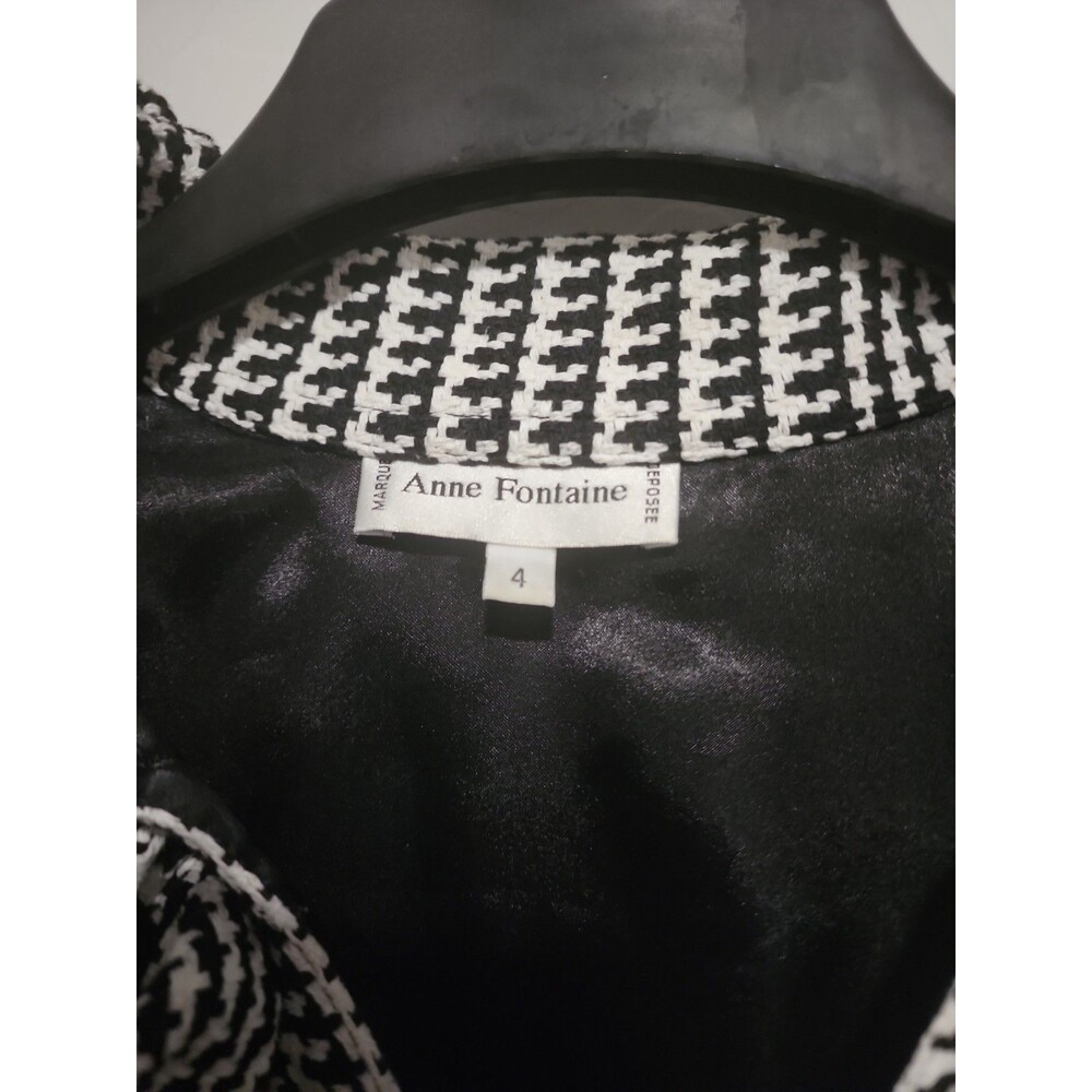 Anne Fontaine Houndstooth Black Blazer Cotton Ruffle Jacket SZ 4 Small Y2K - Picture 2 of 5